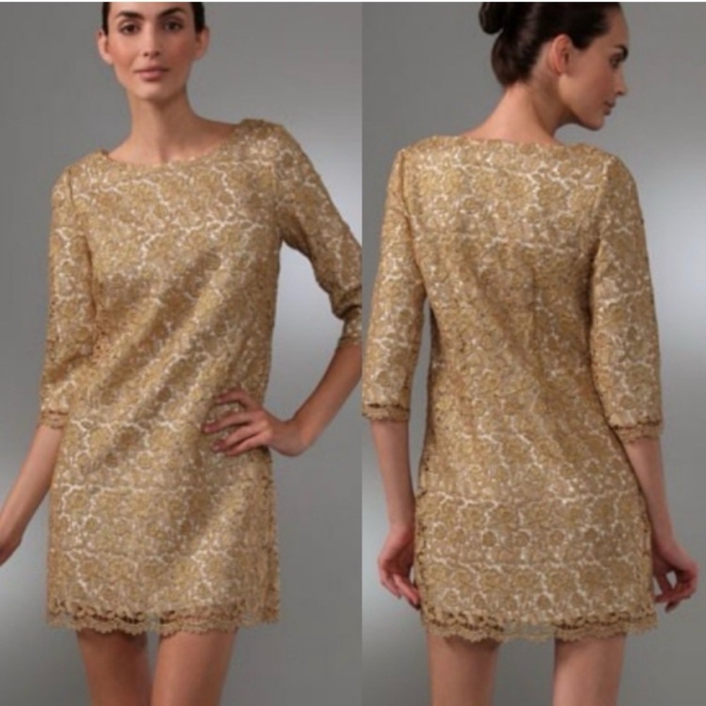 Milly Metallic Gold Lace Liana Mini Dress — Size 8 but fits like a 6